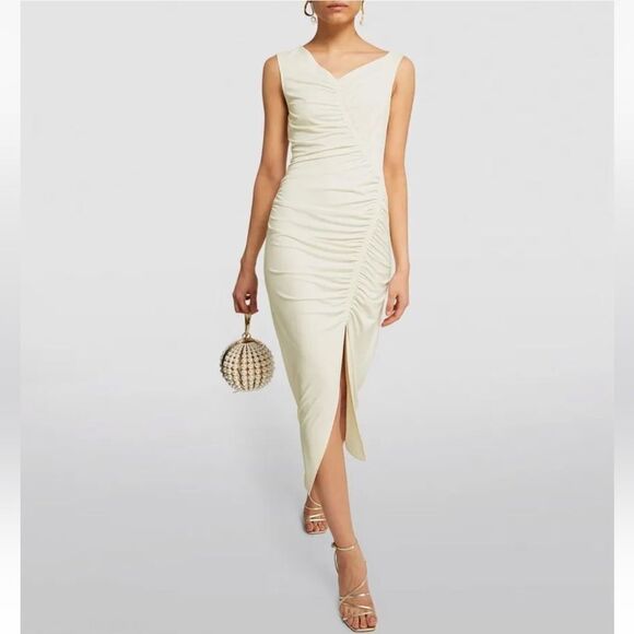 Self Portrait Ivory Jersey Asymmetric Midi Dress NWT - Picture 1 of 7